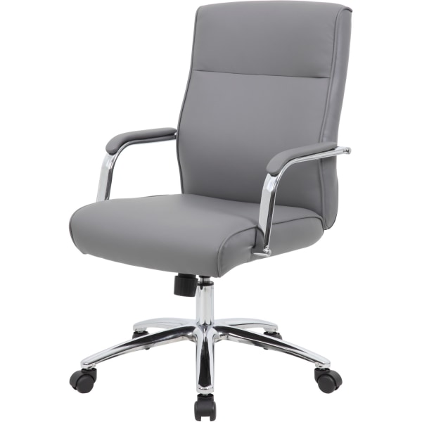 BOSS Office Products High Back Desk Chair Grey Vinyl Chrome Frame