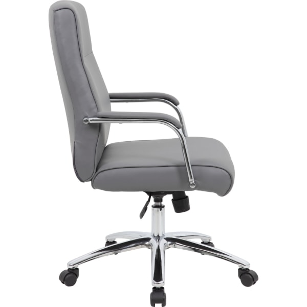 BOSS Office Products High Back Desk Chair Grey Vinyl Chrome Frame