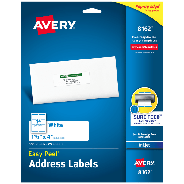 8164 Pack of 150 White Avery Shipping Labels for Ink Jet Printers with TrueBlock Technology 3.33 x 4 Inches 