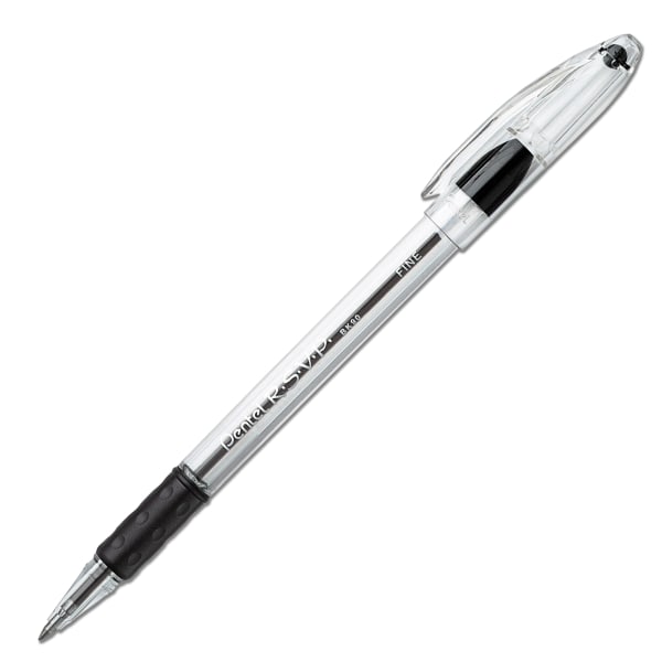 Pentel® RSVP® Ballpoint Pens, Fine Point, 0.7 mm, Clear Barrel, Black Ink,  Pack Of 12