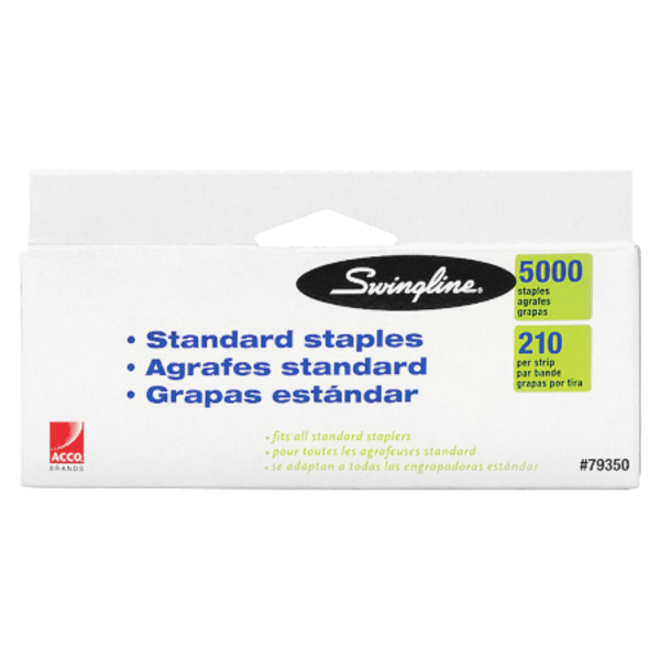 Swingline Standard Staples, 1/4 Length, 210 Per Strip, 5,000 Per Box