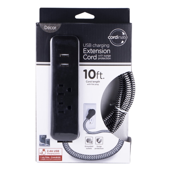 Cordinate 3-Outlet 10 ft. Braided Extension Cord with Surge