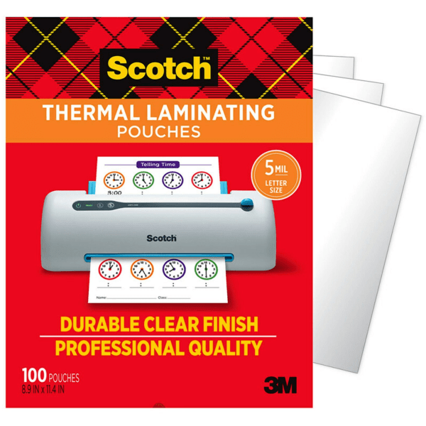 Scotch® Thermal Laminating Laminating Pouches TP5854-100, 8-15/16" x  11-7/16", Clear, Pack Of 100 Laminating Sheets - Zerbee