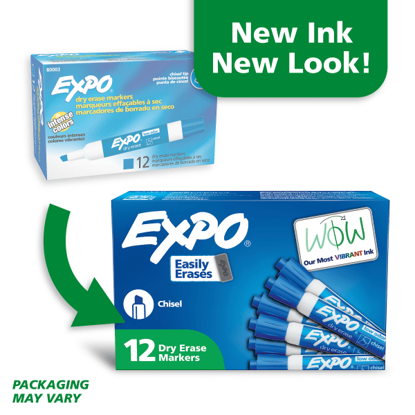 EXPO® Low-Odor Dry-Erase Markers, Chisel Point, Blue, Pack