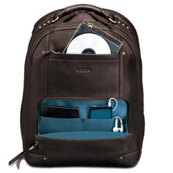Solo vintage colombian leather laptop backpack top