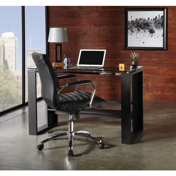 Realspace Modern Comfort Winsley Bonded Leather Mid Back Manager Office Chair Black Silver BIFMA Compliant Zerbee