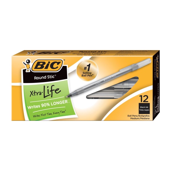 BIC Round Stic Ballpoint Pens, Medium Point, 1.0 mm, Translucent