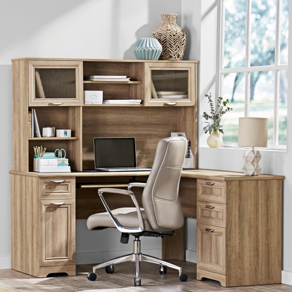 Realspace Magellan 59 W L Shape Corner Computer Desk Blonde Ash Zerbee