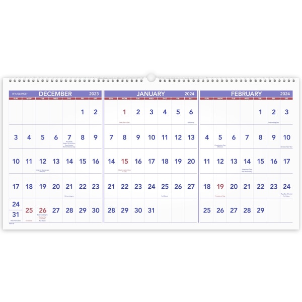 ATAGLANCE® 3Month Horizontal 15Month Wall Calendar, 24" x 12