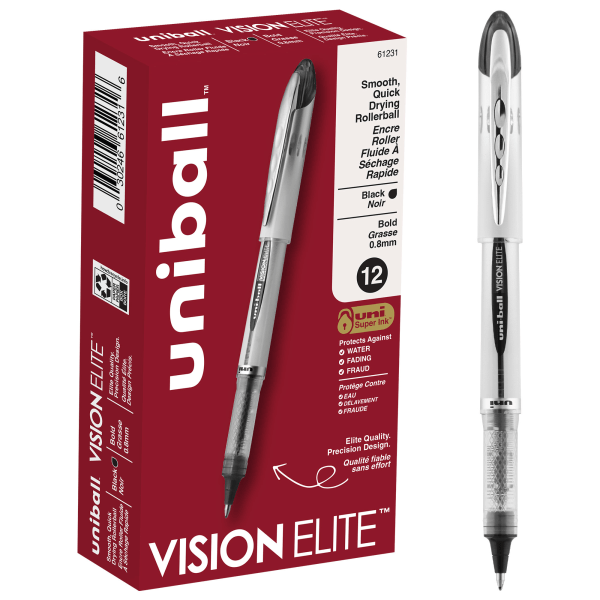 uni ball Vision Elite Liquid Ink Rollerball Pens Bold Point