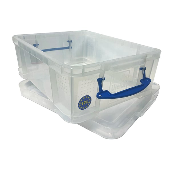 PACK OF 4-30 LITRE STACKABLE RECYCLING CLEAR BASE COLOUR CODED PLASTIC BINS WITH HINGED LIDS 