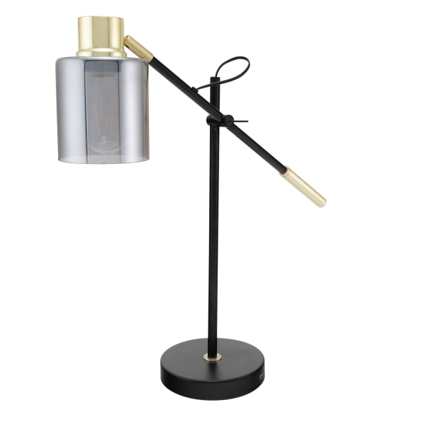 Realspace Veretti 23 H Modern Tilt Arm Lamp Adjustable Smokey Gray Shade Black Base