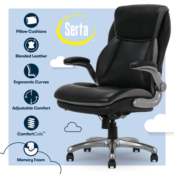 Serta Smart Layers Brinkley Ergonomic Bonded Leather High Back Executive Office Chair Black Silver Zerbee