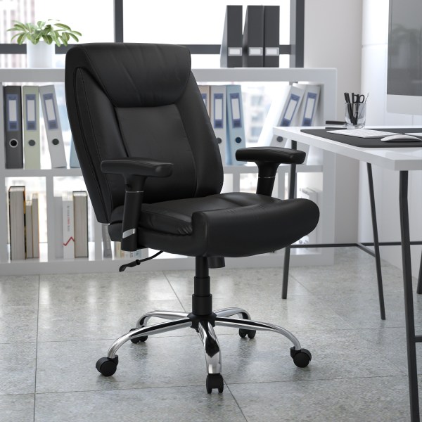 Flash Furniture Hercules Big &amp; Tall Ergonomic LeatherSoft&trade; Faux Leather Mid-Back Swivel Task Chair With Adjustable Arms, Black 913955